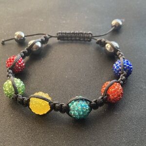 Black Braided Bracelet with Multi- Colored Sparkling Spheres